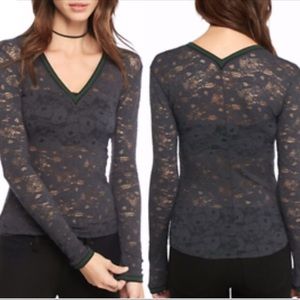NWT Intimately FREE PEOPLE gray lace trim tee M